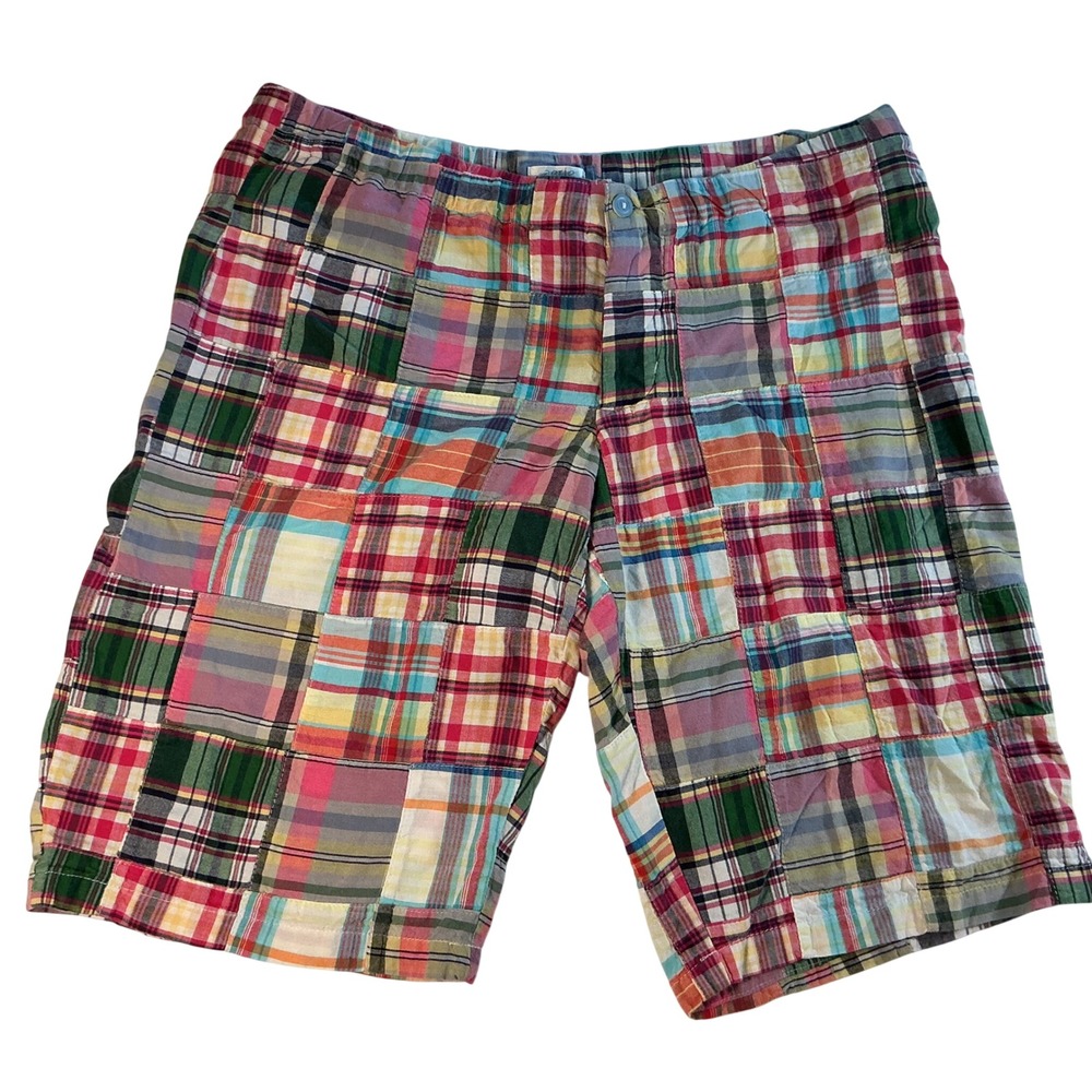 Aerie Mens Patchwork Madras Plaid Shorts Multicolor Preppy Summer Casual 34